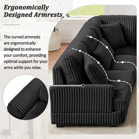 Modern Oversized U-shaped Sectional Sofa with Chaise Lounge Upholstered in Soft Black Corduroy - sold by Home Elegance USA