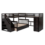 Twin-Twin over Full L-Shaped Bunk Bed With 3 Drawers, Portable Desk and Wardrobe, Espresso(OLD SKU:LT100542AAP) - sold by Home Elegance USA