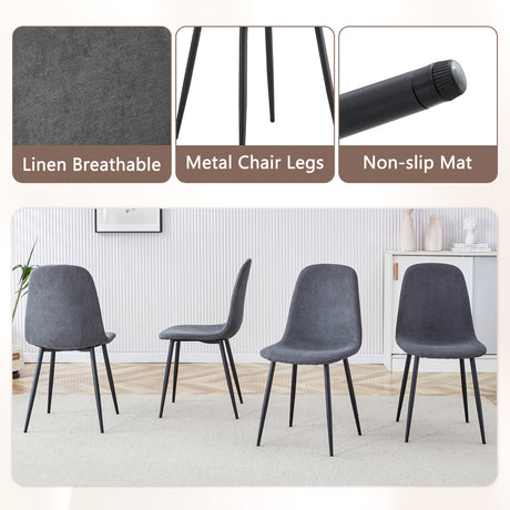 Table and chair set.64.5 x 35.4 Inch Stylish Black Wood Color Textured Dining Table.Paired with 6 Dark Gray Linen-Cotton Material High Resilience Dining Chair with Metal Leg. - sold by Home Elegance USA