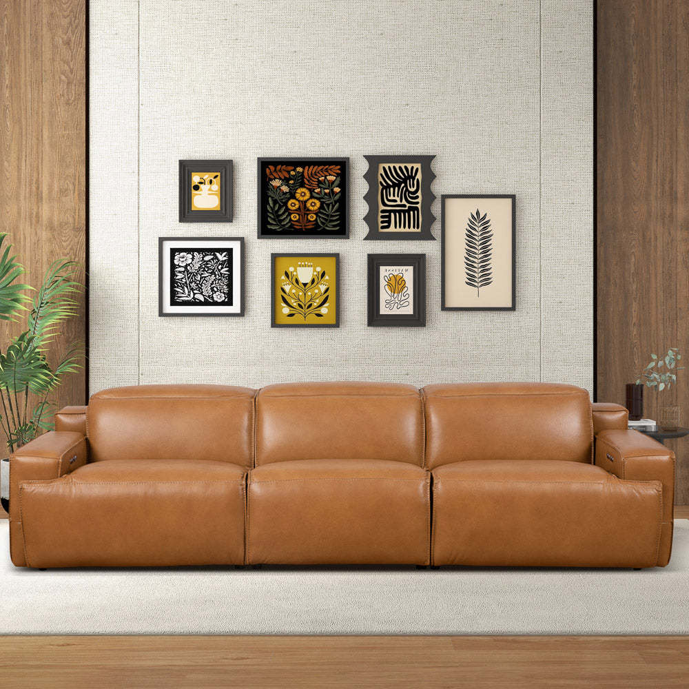 Urbana Triple PWR Recliner Sofa - Tan Leather