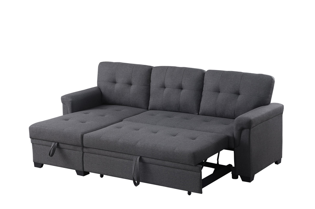 Lucca Dark Gray Linen Reversible Sleeper Sectional Sofa with Storage Chaise - Home Elegance USA