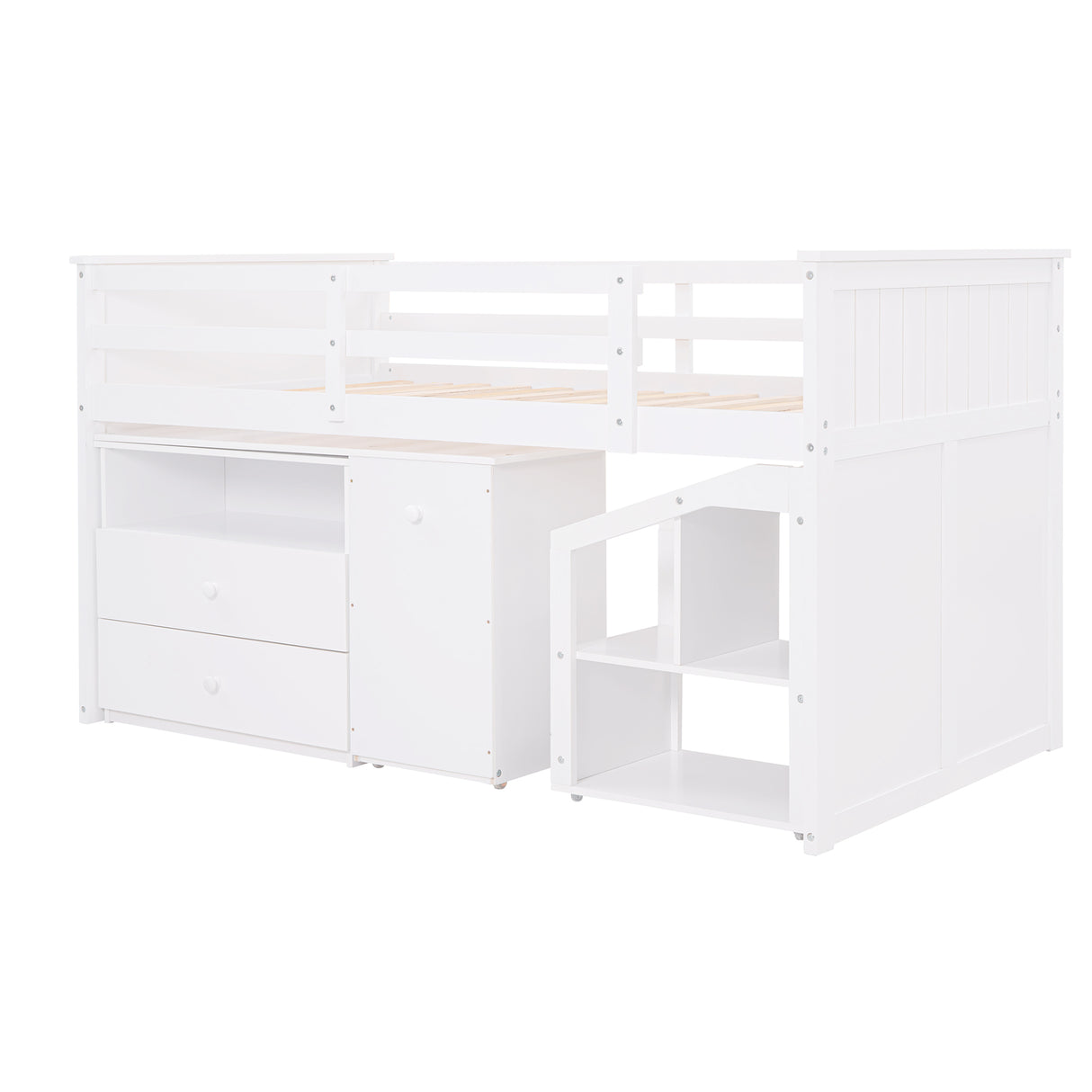 Loft Bed Low Study Twin Size Loft Bed With Storage Steps and Portable,Desk,White(OLD SKU: LT000101AAK) - Home Elegance USA