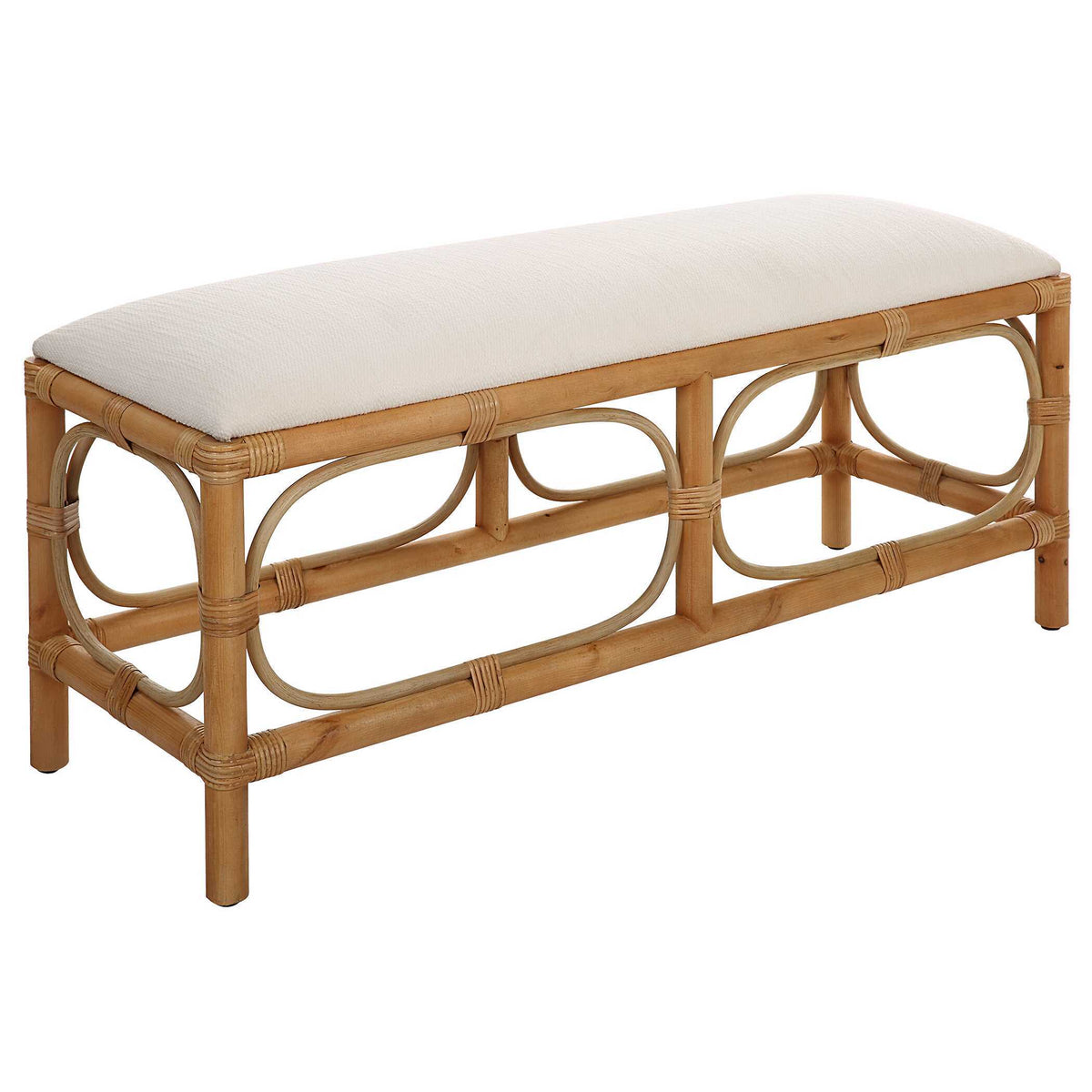 Laguna Fabric Rattan Bench - Light Brown / White by Uttermost - View 4