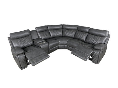 Home Theater Seating Manual Recliner with Cup Holder, Hide-Away Storage PU Reclining Sofa for Living Room, Home Theater, Gray - sold by Home Elegance USA