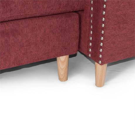 Paparika Red Color Polyfiber Reversible Sectional Sofa Set Chaise Pillows Plush Cushion Couch Nailheads - sold by Home Elegance USA