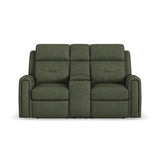 Felix Power Reclining Loveseat With Console, Power Headrest, Lumbar, Heat & Massage - Forest Green | Flexsteel