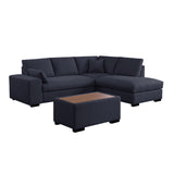 Woven Fabric Sectional Sofa with Right Facing Chaise and Console Ottoman, Dark Gray
