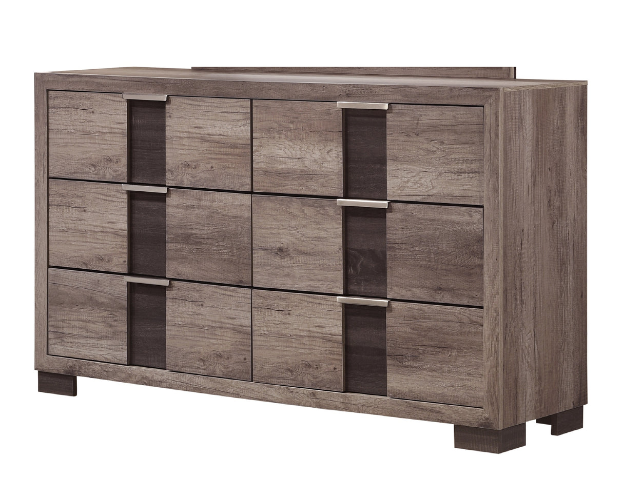 1pc Contemporary Dresser Six Drawers Metal knobs Brown Finish Bedroom Wooden Furniture