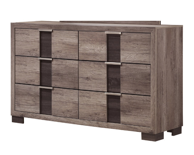 1pc Contemporary Dresser Six Drawers Metal knobs Brown Finish Bedroom Wooden Furniture