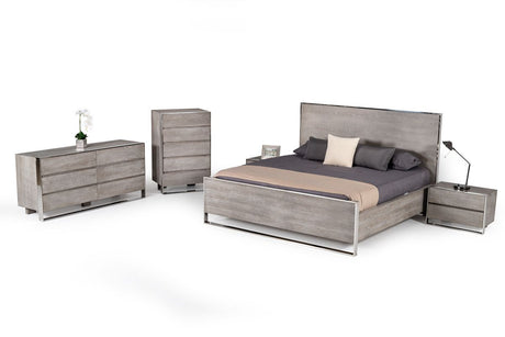 Charlene Modern Grey Elm & Stainless Steel Bedroom Set – VIG Furniture - sold by Home Elegance USA