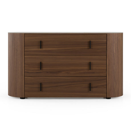 Chelton - Contemporary White Ceramic & Walnut 3-Drawer Dresser - View Image 1