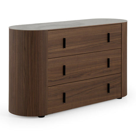 Chelton - Contemporary White Ceramic & Walnut 3-Drawer Dresser - View Image 1