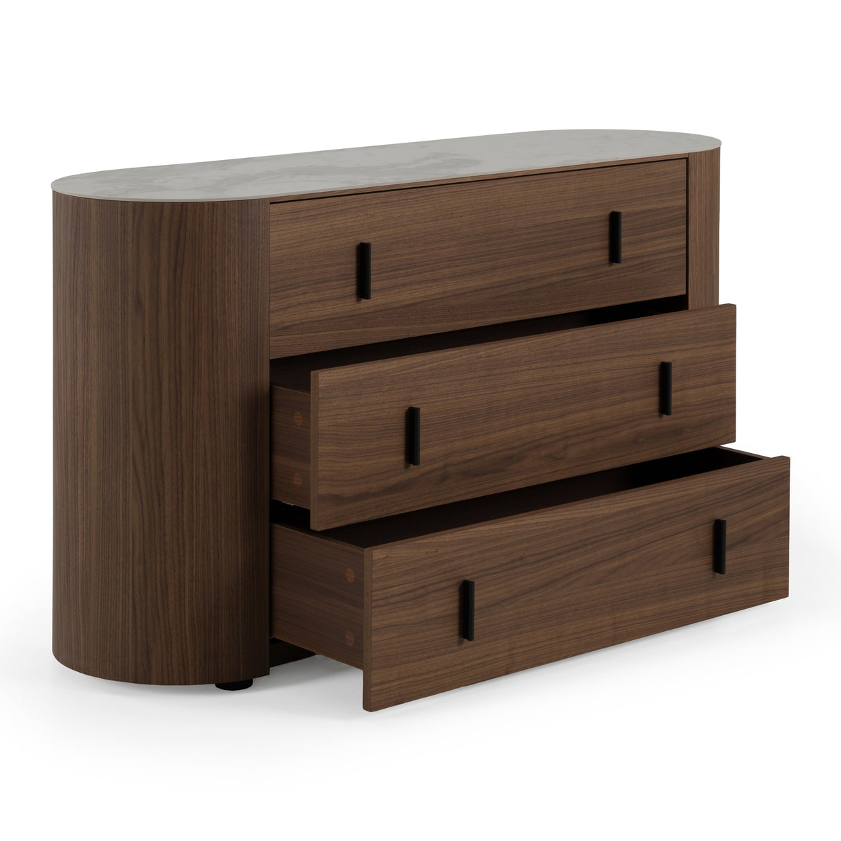 Chelton - Contemporary White Ceramic & Walnut 3-Drawer Dresser - View Image 1