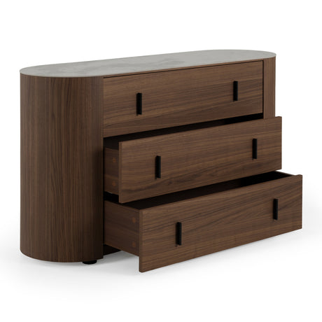 Chelton - Contemporary White Ceramic & Walnut 3-Drawer Dresser - View Image 1