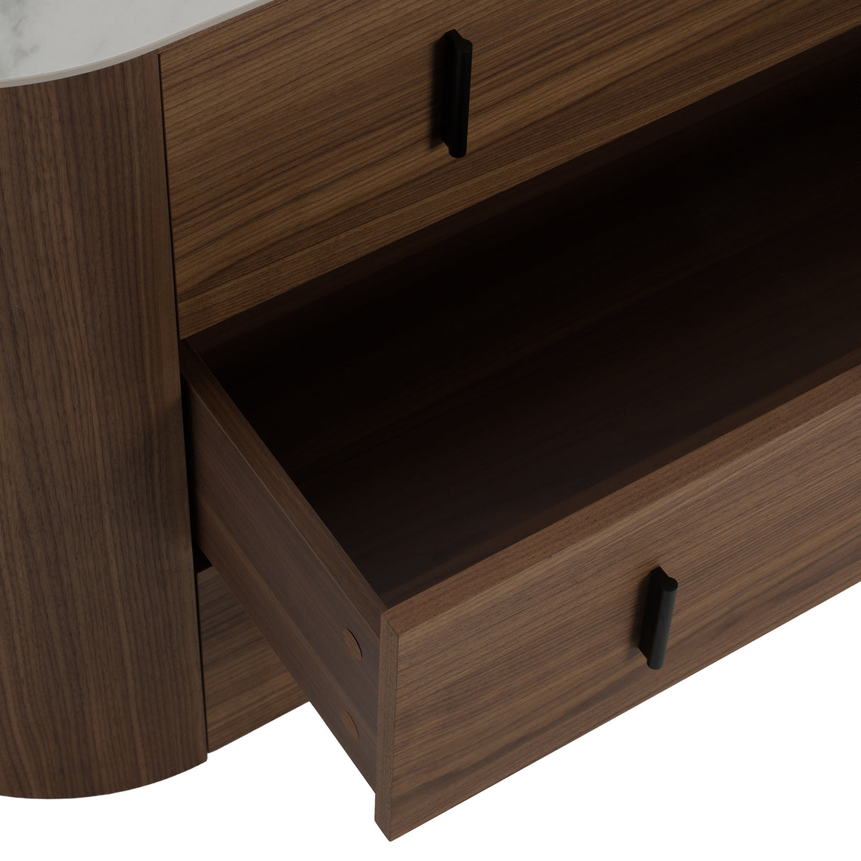 Chelton - Contemporary White Ceramic & Walnut 3-Drawer Dresser - View Image 1
