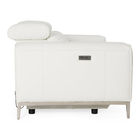 Chignik - Modern White Leather Sofa w/ 2 Recliners - View Image 1