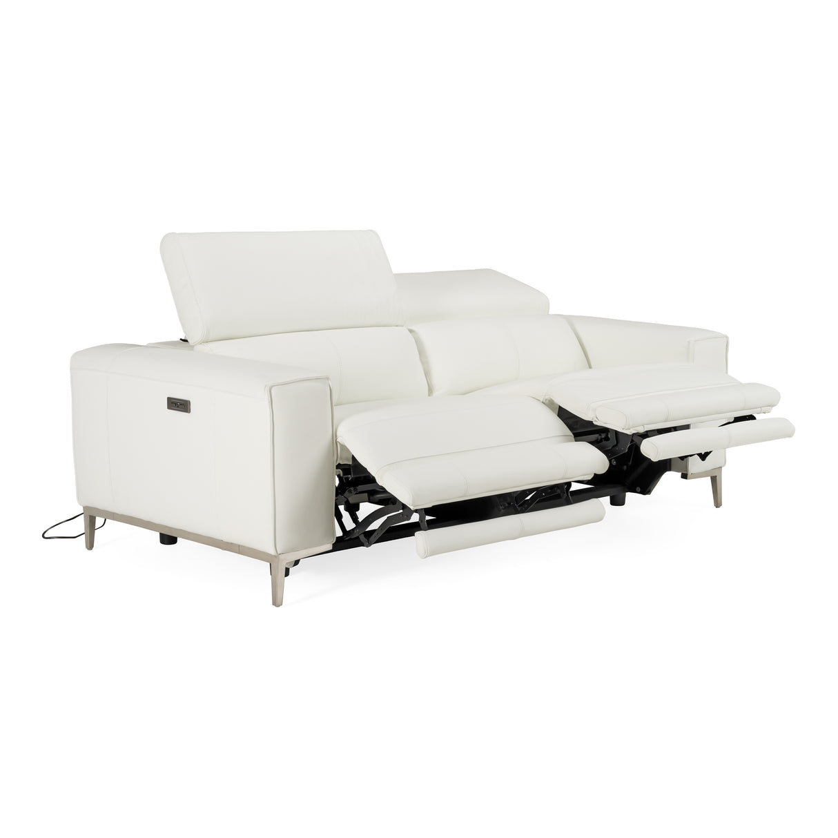 Chignik - Modern White Leather Sofa w/ 2 Recliners - View Image 1