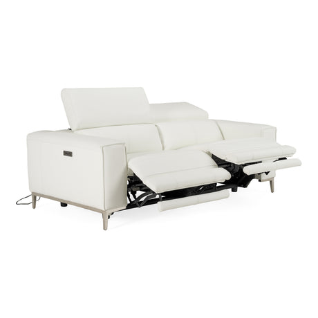 Chignik - Modern White Leather Sofa w/ 2 Recliners - View Image 1