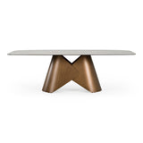 Chiswell - Contemporary White Ceramic + Brushed Brass Dining Table - View Image 1