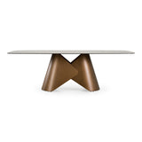 Chiswell - Contemporary White Ceramic + Brushed Brass Dining Table - View Image 1