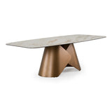 Chiswell - Contemporary White Ceramic + Brushed Brass Dining Table - View Image 1