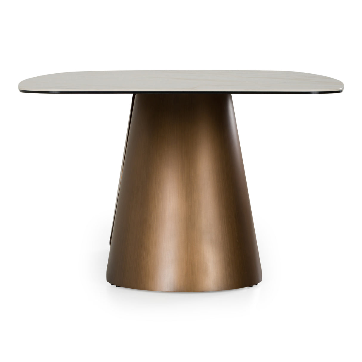 Chiswell - Contemporary White Ceramic + Brushed Brass Dining Table - View Image 1