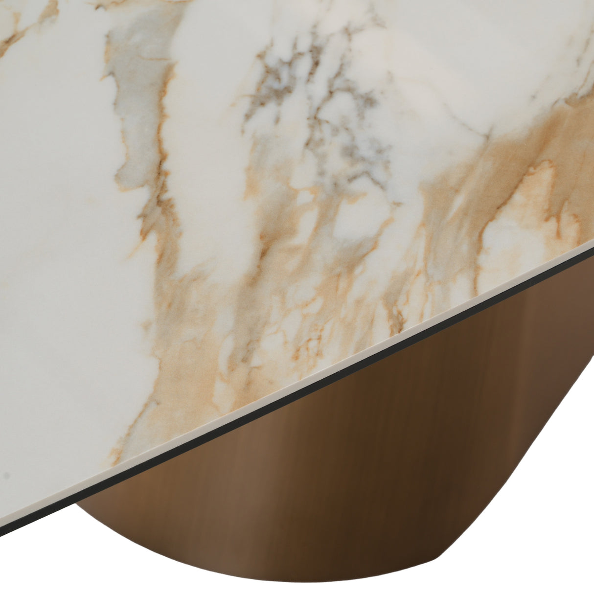 Chiswell - Contemporary White Ceramic + Brushed Brass Dining Table - View Image 1