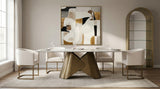 Chiswell - Contemporary White Ceramic + Brushed Brass Dining Table - View Image 1