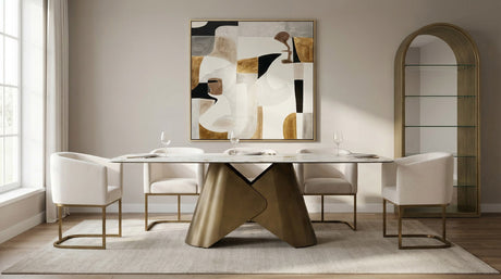 Chiswell - Contemporary White Ceramic + Brushed Brass Dining Table - View Image 1