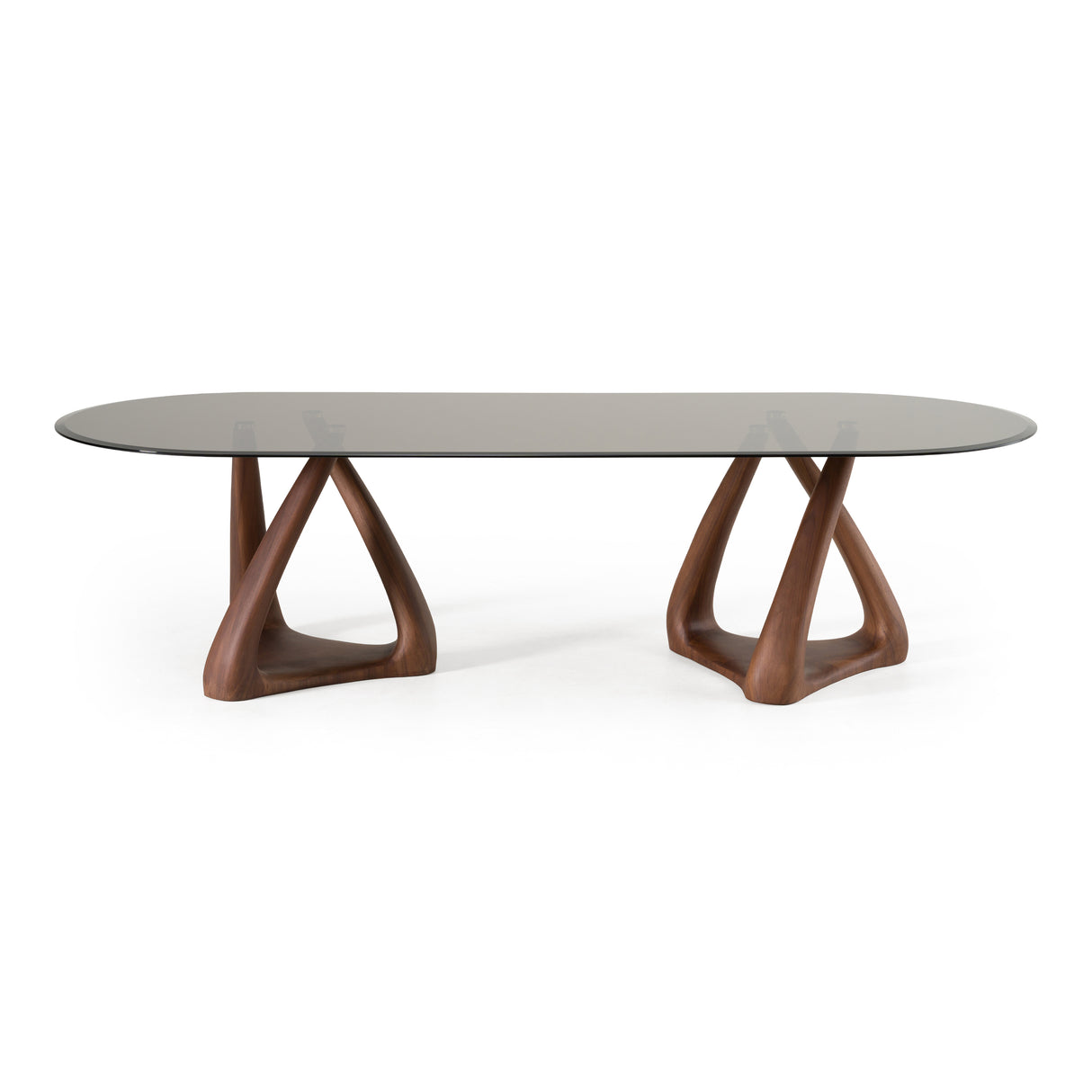 Christy - Mid-Century Modern Grey Glass + Walnut Oval Dining Table - View Image 1