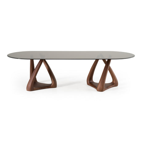Christy - Mid-Century Modern Grey Glass + Walnut Oval Dining Table - View Image 1