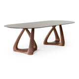 Christy - Mid-Century Modern Grey Glass + Walnut Oval Dining Table - View Image 1