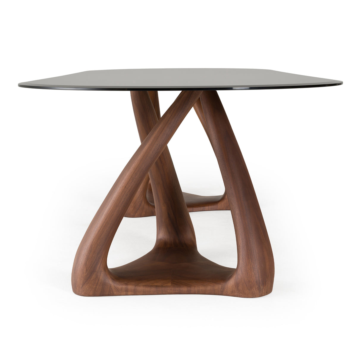 Christy - Mid-Century Modern Grey Glass + Walnut Oval Dining Table - View Image 1