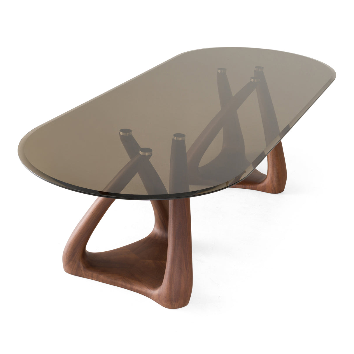 Christy - Mid-Century Modern Grey Glass + Walnut Oval Dining Table - View Image 1