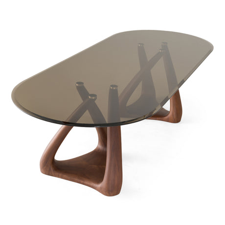 Christy - Mid-Century Modern Grey Glass + Walnut Oval Dining Table - View Image 1