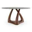 Christy - Mid-Century Modern Grey Glass + Walnut Round Dining Table - View Image 1