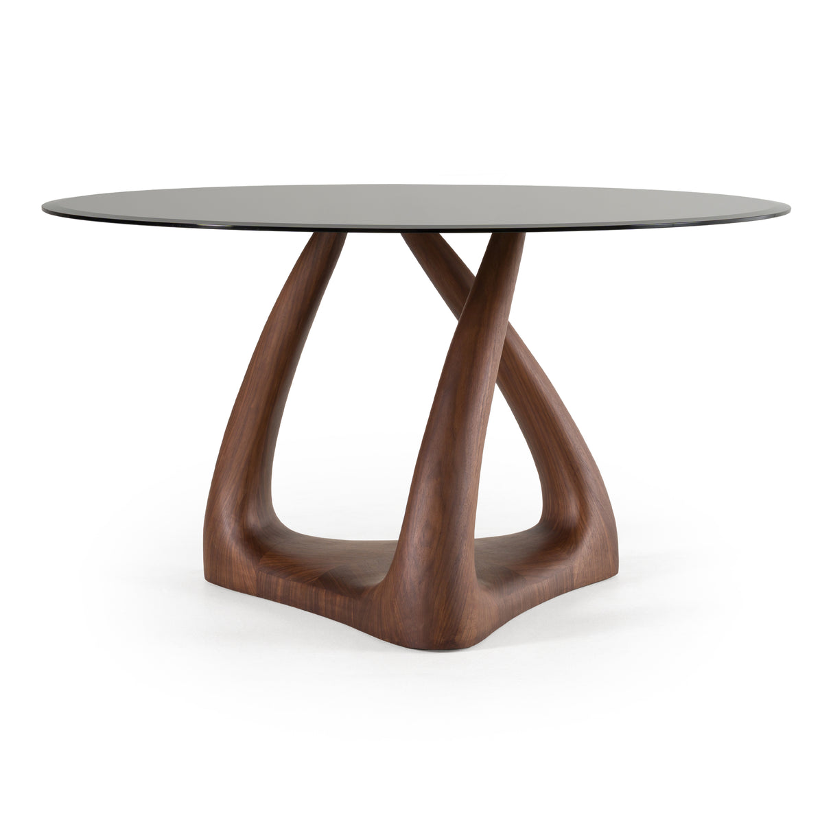 Christy - Mid-Century Modern Grey Glass + Walnut Round Dining Table - View Image 1