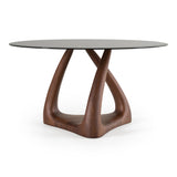 Christy - Mid-Century Modern Grey Glass + Walnut Round Dining Table - View Image 1