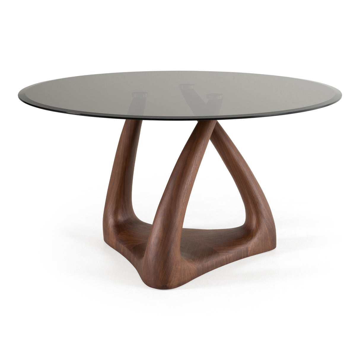 Christy - Mid-Century Modern Grey Glass + Walnut Round Dining Table - View Image 1