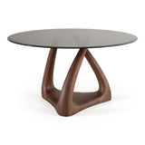 Christy - Mid-Century Modern Grey Glass + Walnut Round Dining Table - View Image 1