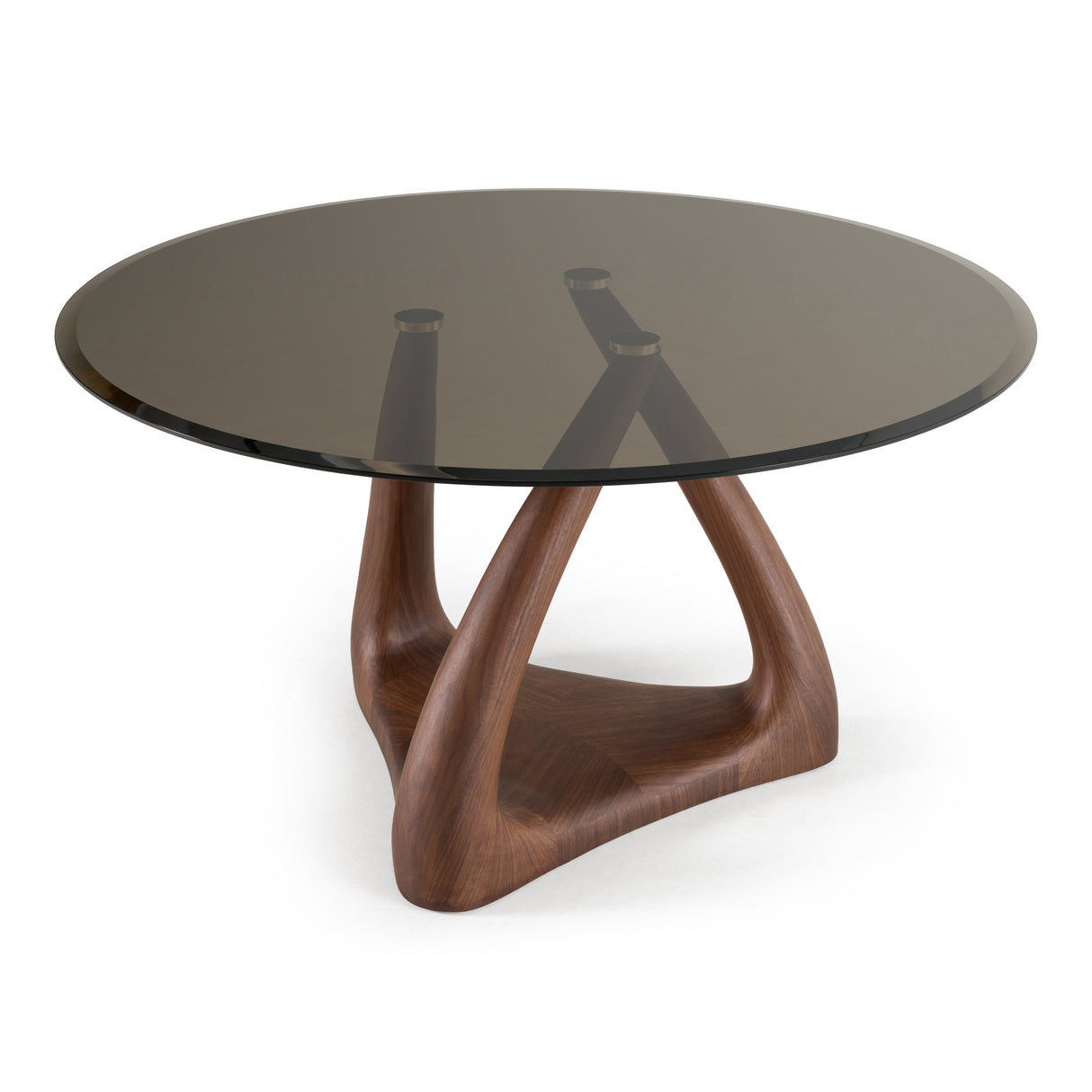 Christy - Mid-Century Modern Grey Glass + Walnut Round Dining Table - View Image 1