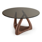 Christy - Mid-Century Modern Grey Glass + Walnut Round Dining Table - View Image 1