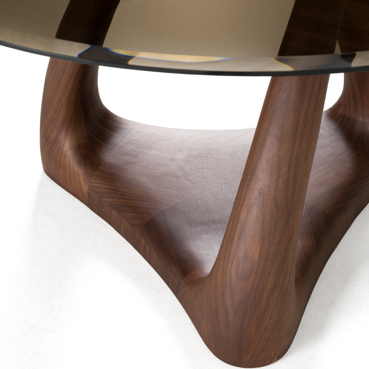 Christy - Mid-Century Modern Grey Glass + Walnut Round Dining Table - View Image 1