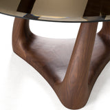Christy - Mid-Century Modern Grey Glass + Walnut Round Dining Table - View Image 1