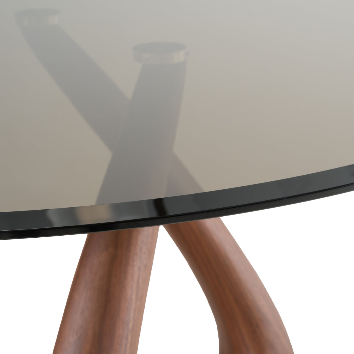 Christy - Mid-Century Modern Grey Glass + Walnut Round Dining Table - View Image 1