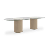 Rhythm Oval Glass Top Dining Table with Sun Drenched Oak Base – Caracole