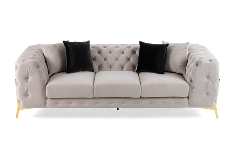 Clarice - Transitional Light Beige Velvet Sofa - View Image 1