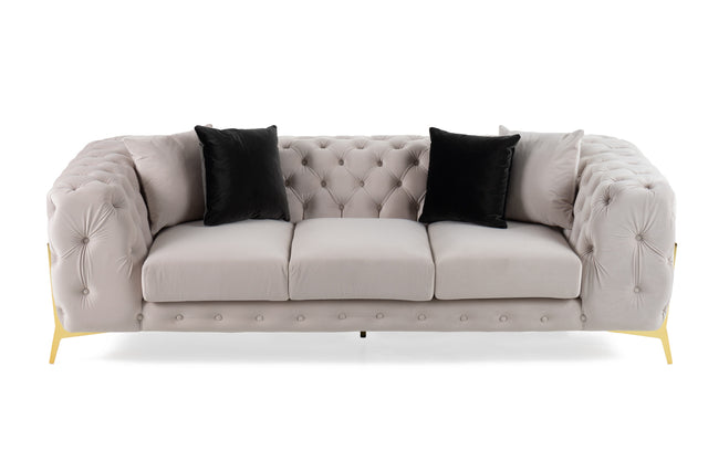 Clarice - Transitional Light Beige Velvet Sofa - View Image 1