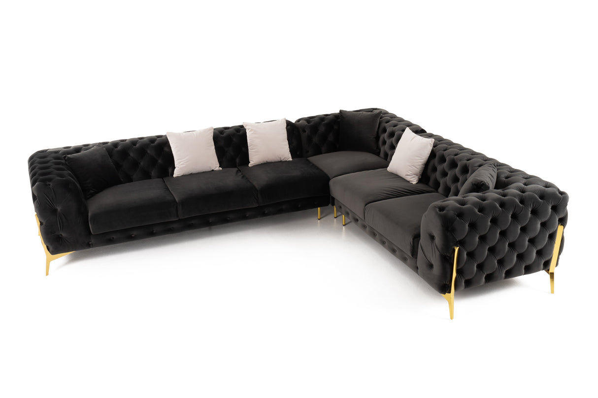 Clarice - Transitional Black Velvet Sectional Sofa - View Image 1