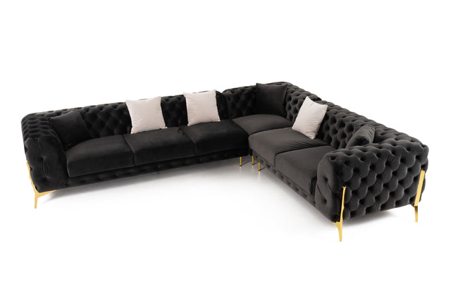 Clarice - Transitional Black Velvet Sectional Sofa - View Image 1